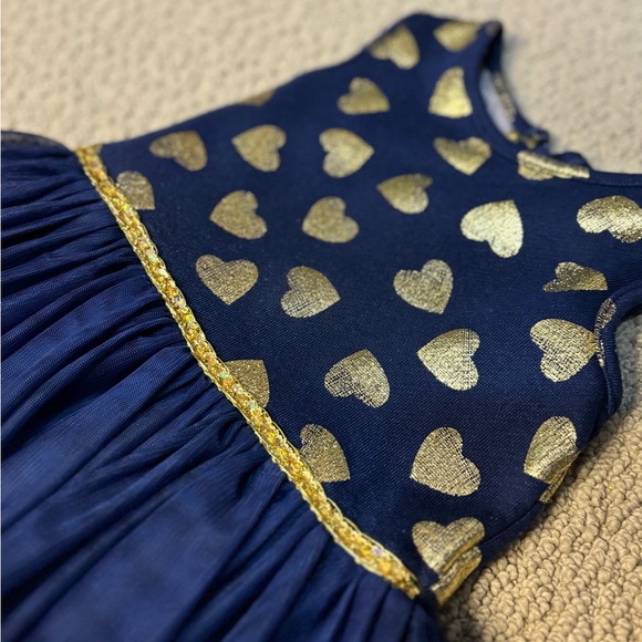 Girls Navy Blue and Gold Embellished Ruffled Formal Dress. Christmas Dress 4t - Picture 2 of 4